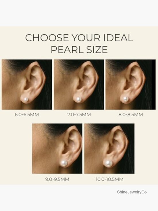 6 - 6.5 mm Freshwater Pearl Earrings - Pearl & Clasp AAA Real Cultured Freshwater Pearl Stud Earrings 14K White Gold 6-6.5mm